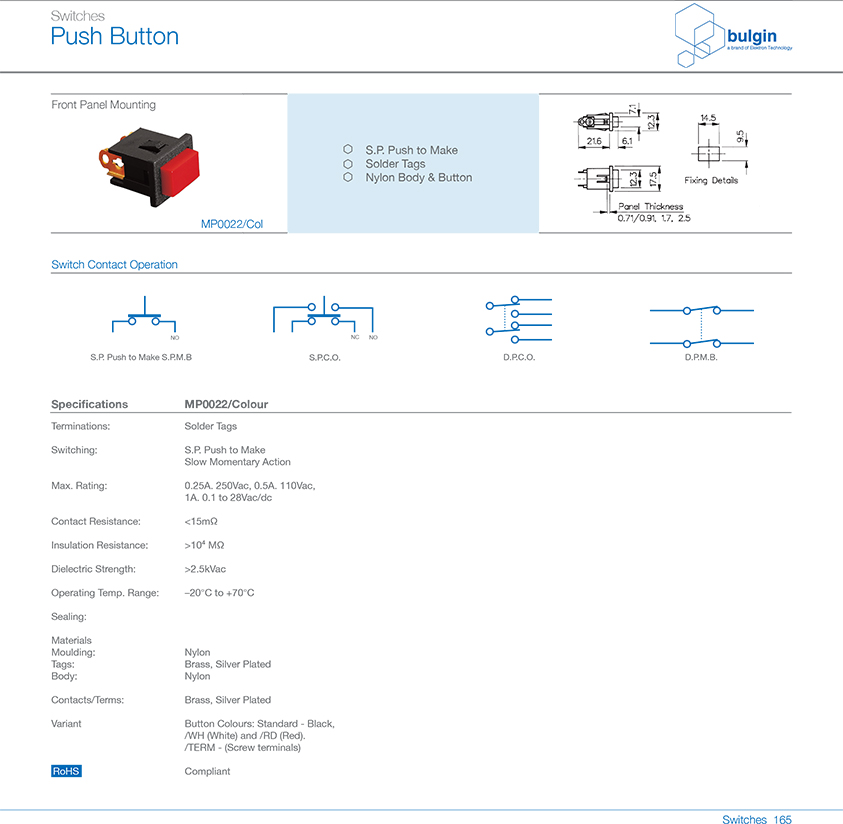MP0012系列前面板安裝按鈕開關(guān)功能