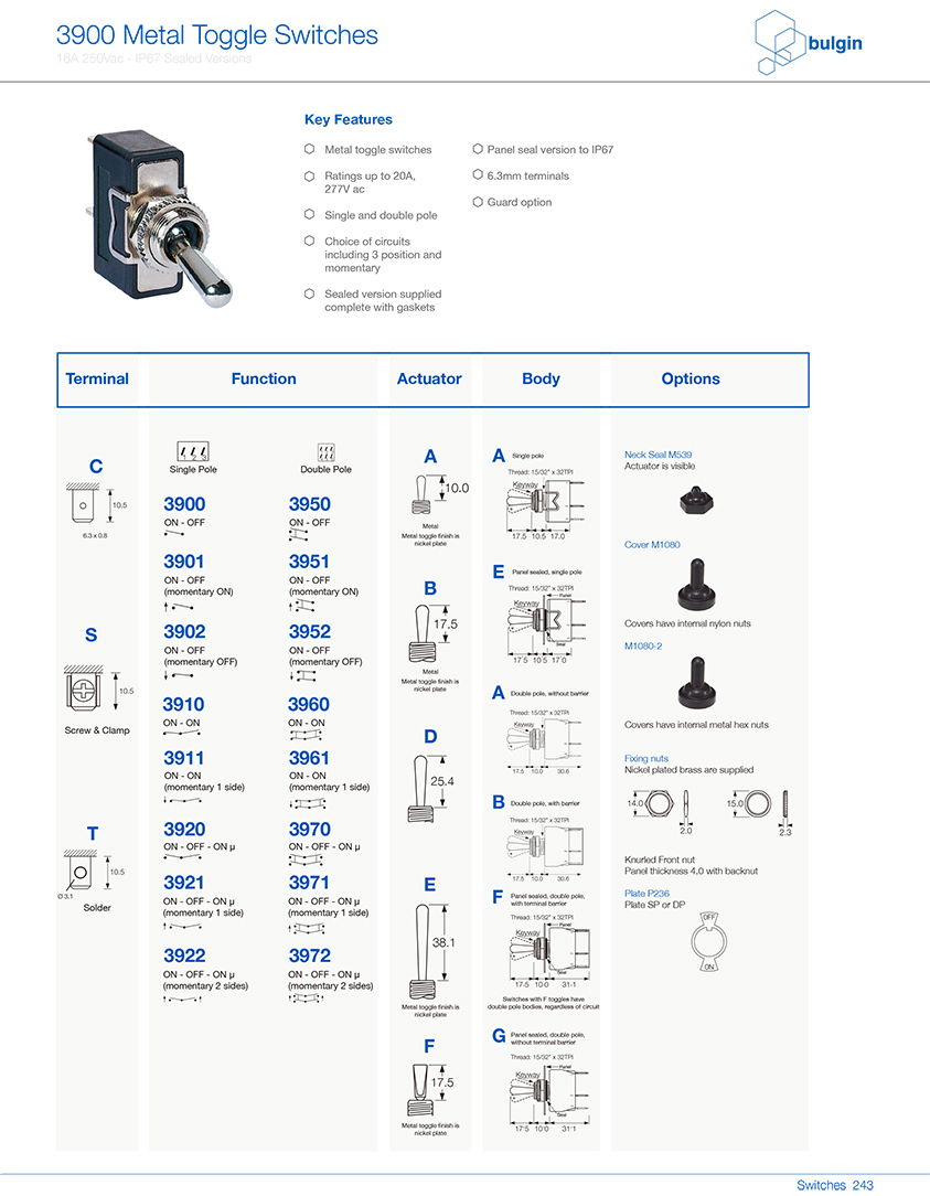 3900金屬搖桿開關系列選型 3900金屬搖桿開關系列選型